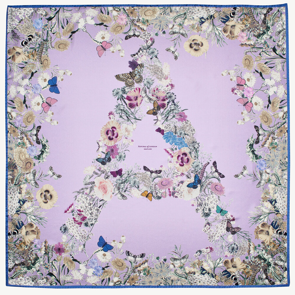 Ombre 'A' Floral Silk Scarf English Lavender Pure Silk