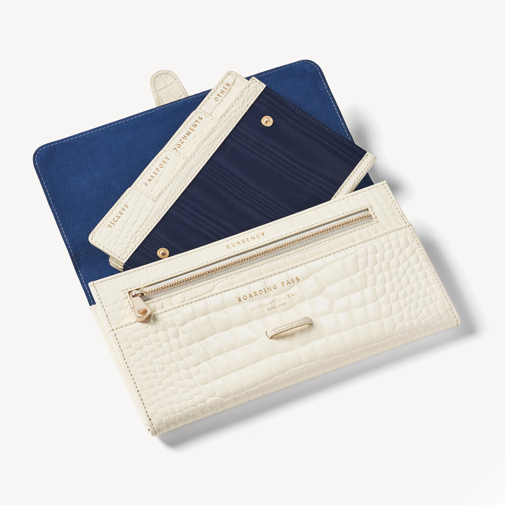 Travel Wallet with Removable Inserts Ivory Patent Croc