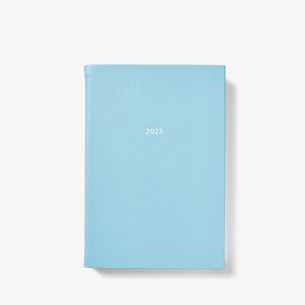 2023 A5 Day to Page Leather Diary Azure Blue Pebble