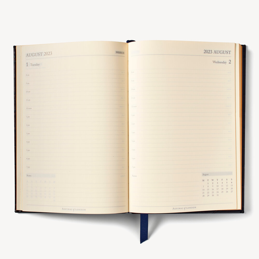 2023 A5 Day to Page Leather Diary Silver Pebble