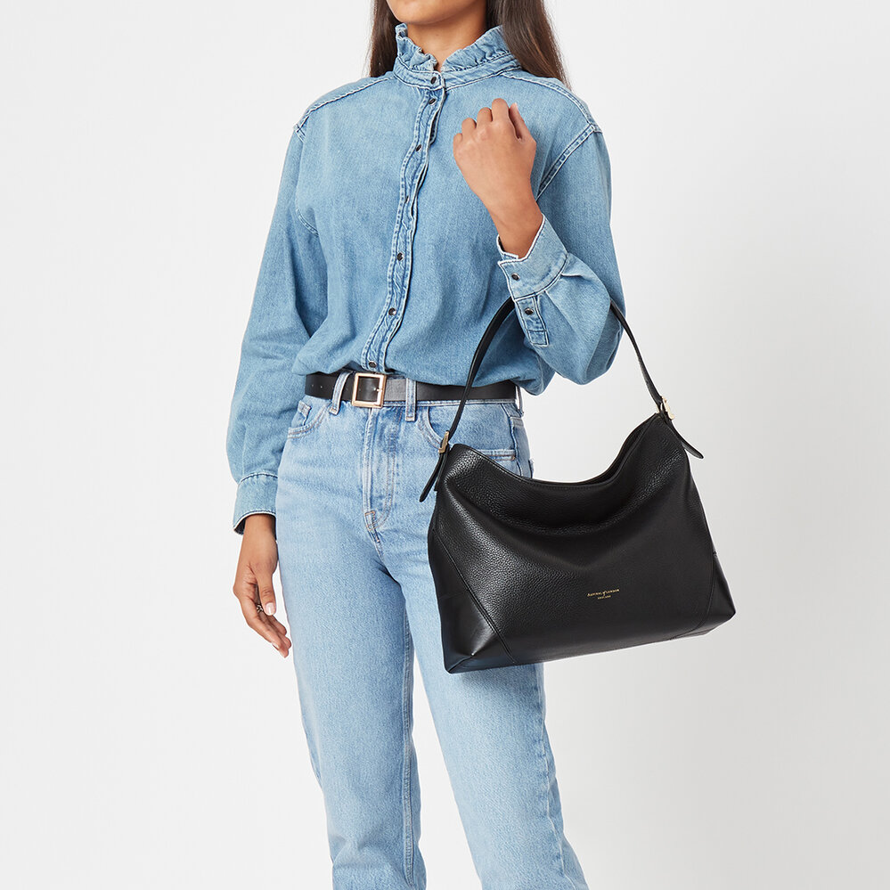Aspinal Hobo Bag Black Pebble