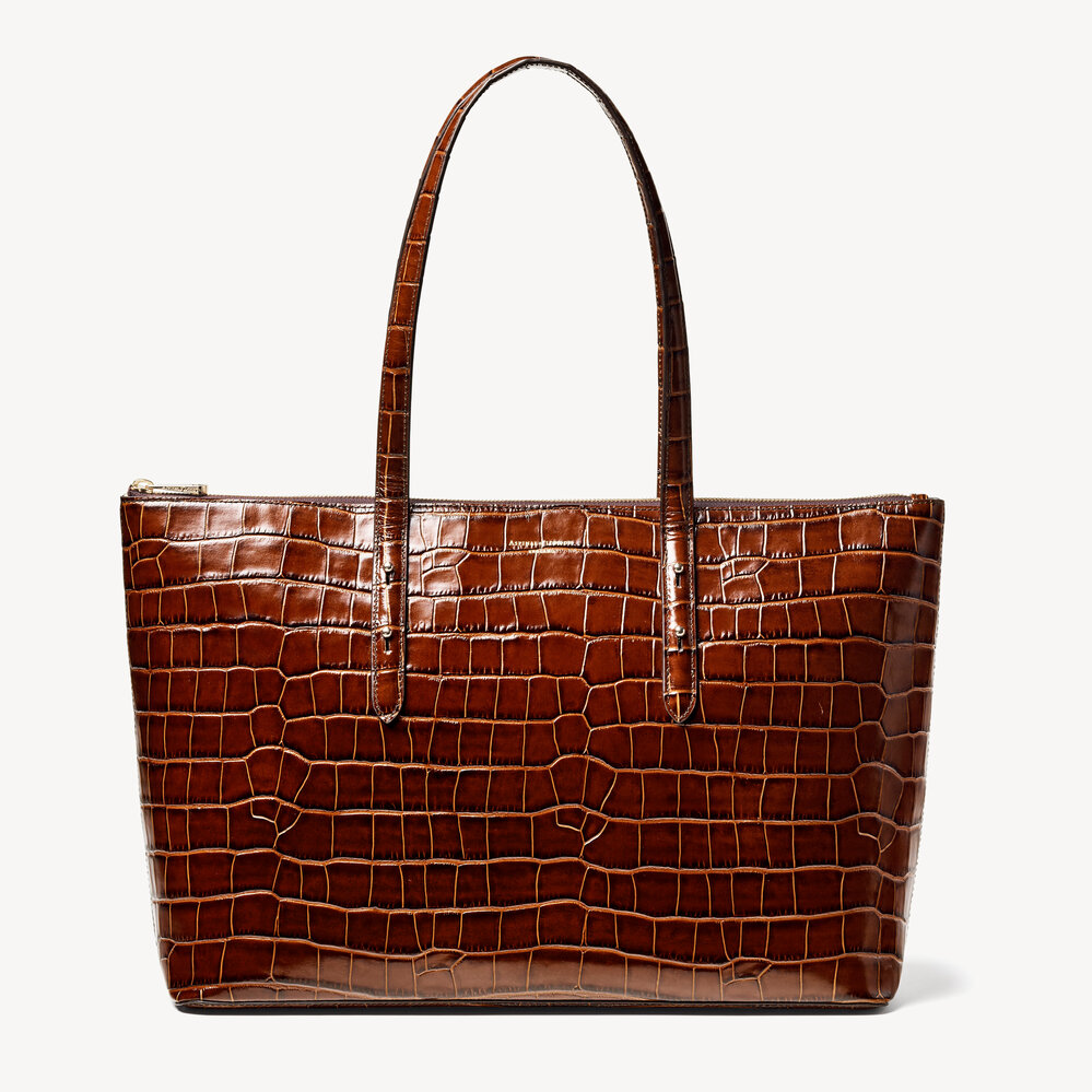 Zipped Regent Tote Deep Shine Chestnut Croc