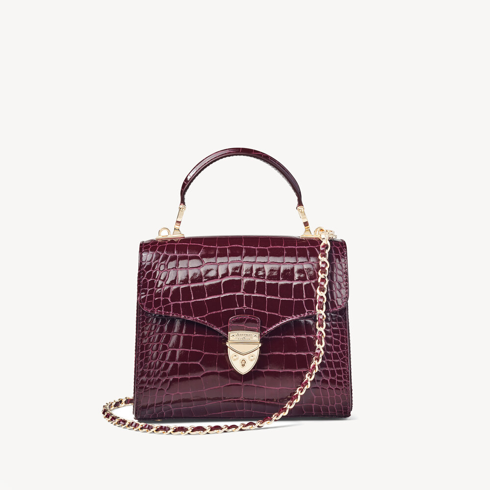 Midi Mayfair Bag Burgundy Patent Croc