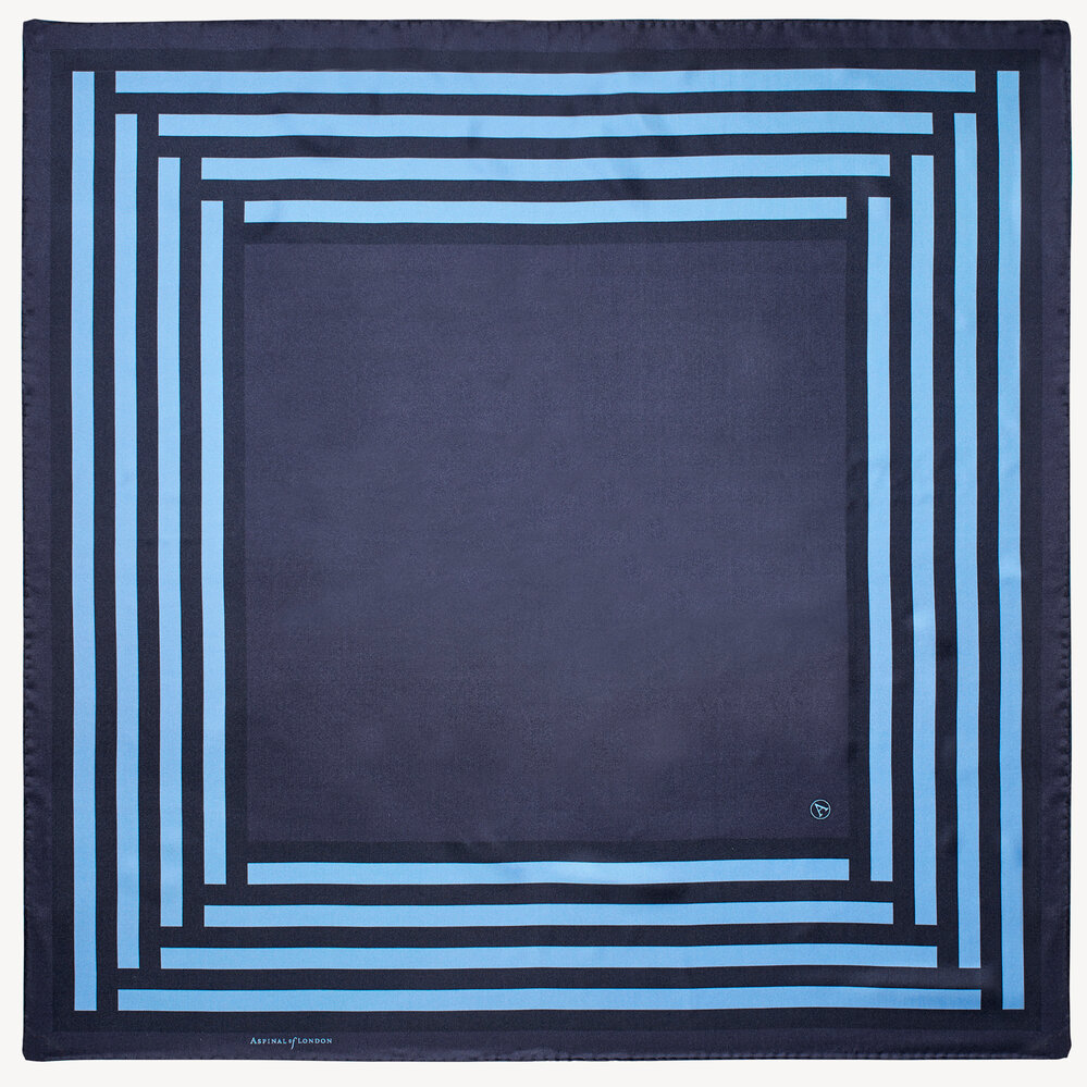 Geometric Silk Scarf Navy & Marine Pure Silk