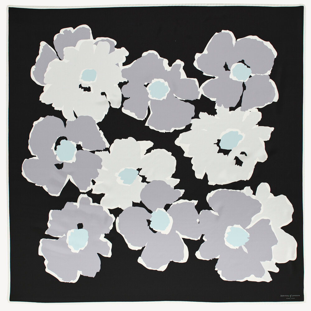Abstract Floral Silk Scarf Monochrome Pure Silk