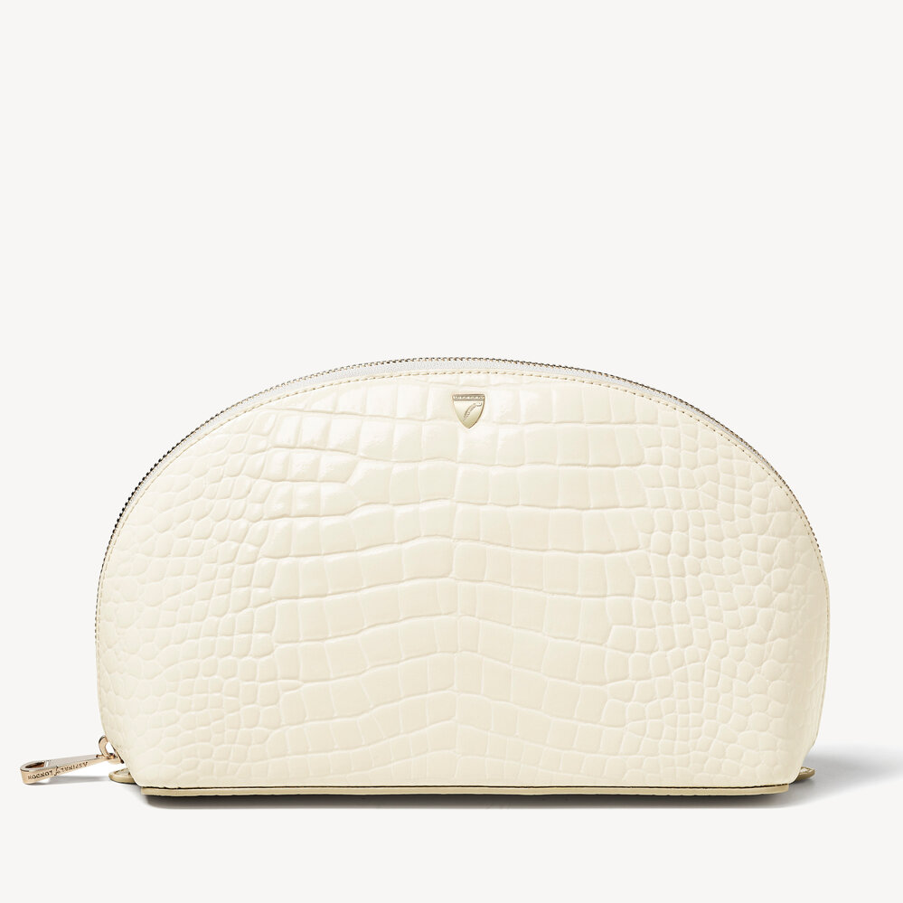 Large Cosmetic Case Ivory Patent Croc