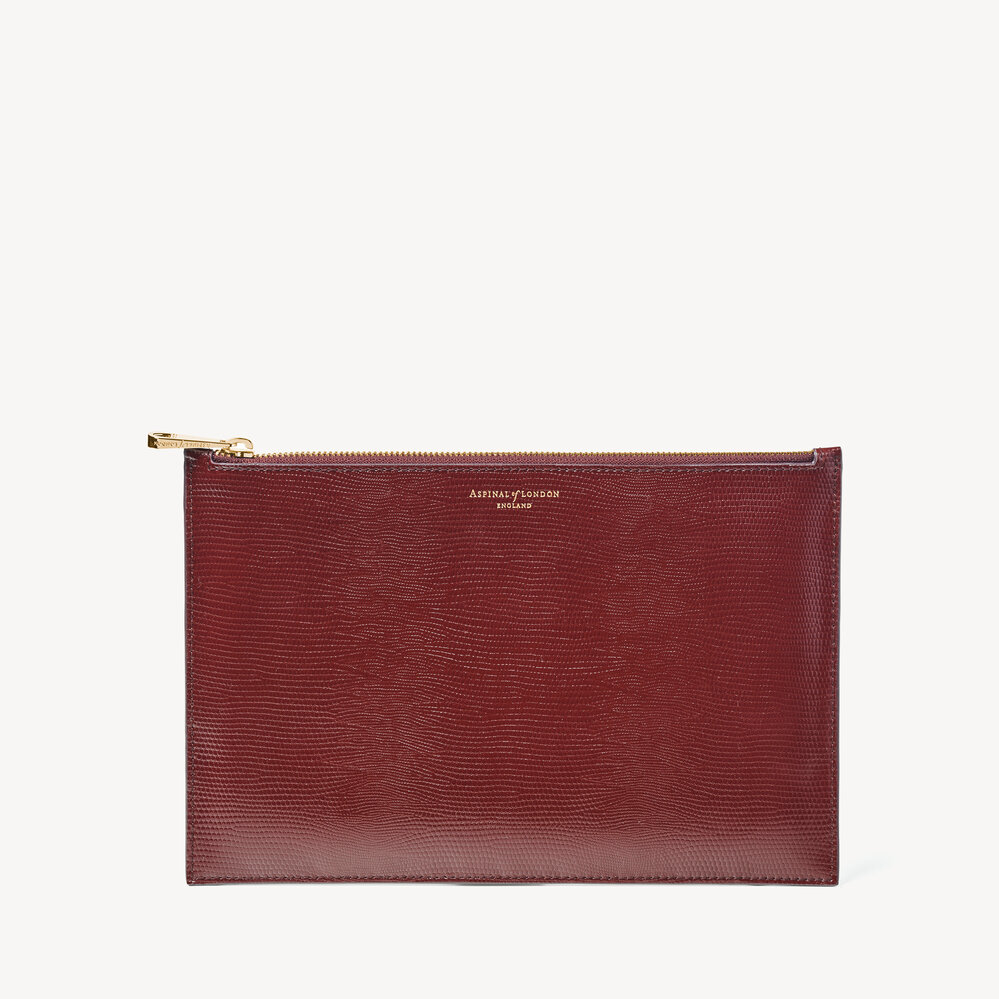 Large Essential Flat Pouch Bordeaux Silk Lizard