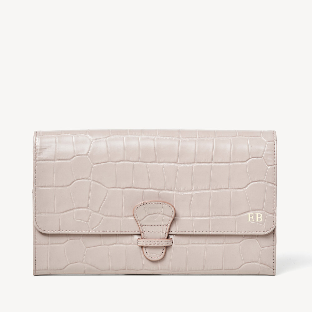 Classic Travel Wallet Deep Shine Soft Taupe Croc