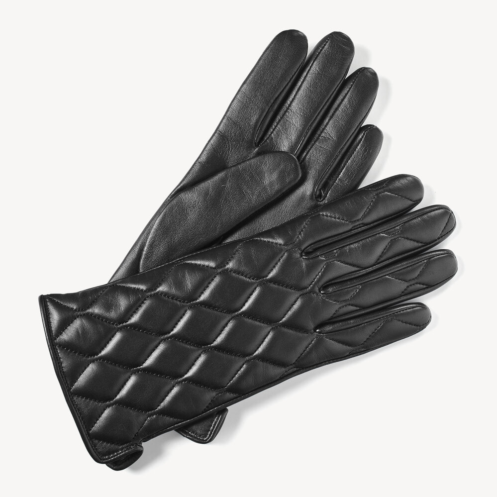 Women's Quilted Leather Gloves Black Nappa
