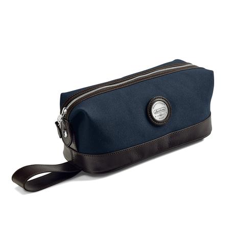 Aerodrome Zip Washbag in Navy Canvas & Dark Brown Pebble Aerodrome Zip Washbag in Navy Canvas & Dark Brown Pebble