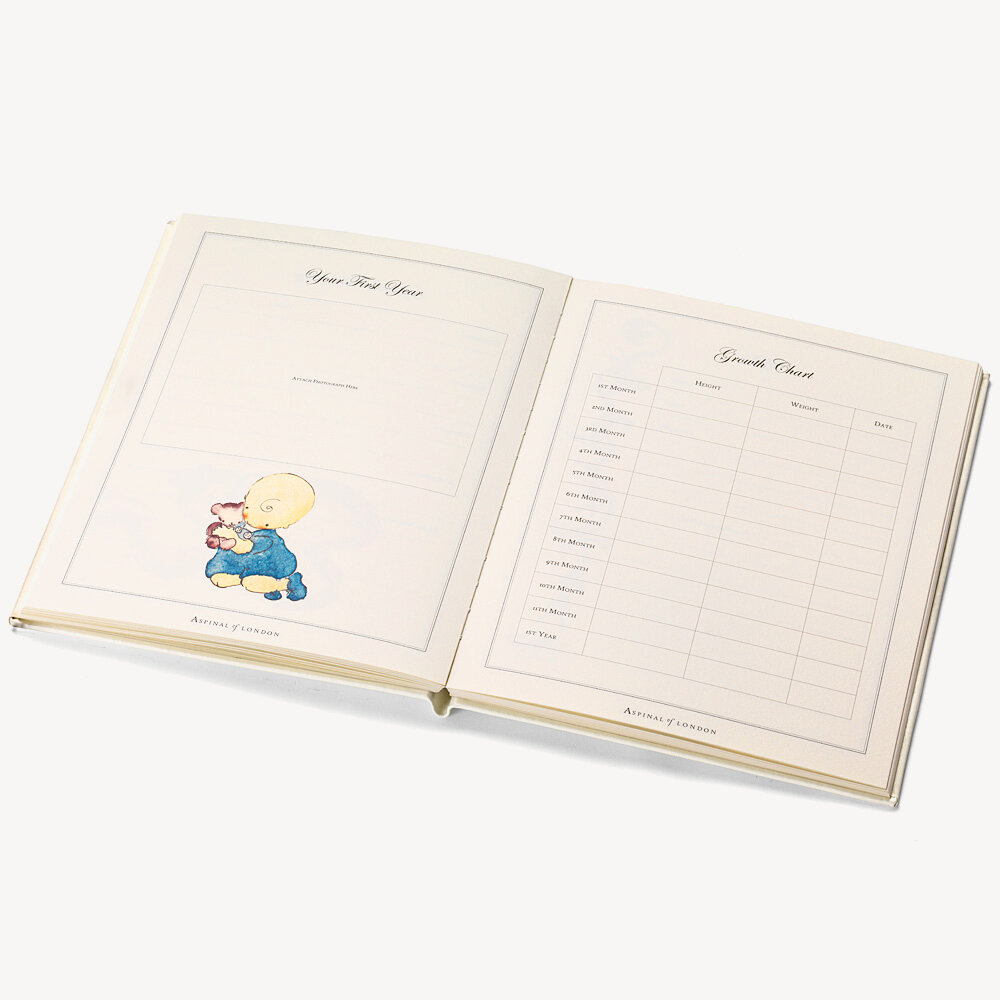 Deluxe Ivory Leather Baby Record Book Aspinal of London