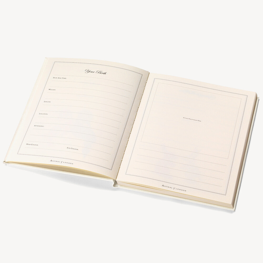 Deluxe Ivory Leather Baby Record Book Aspinal of London