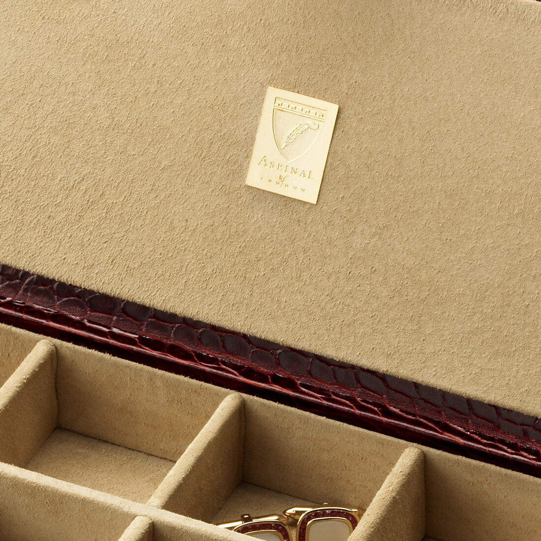 Men's Cufflink Box in Amazon Brown Croc Aspinal of London