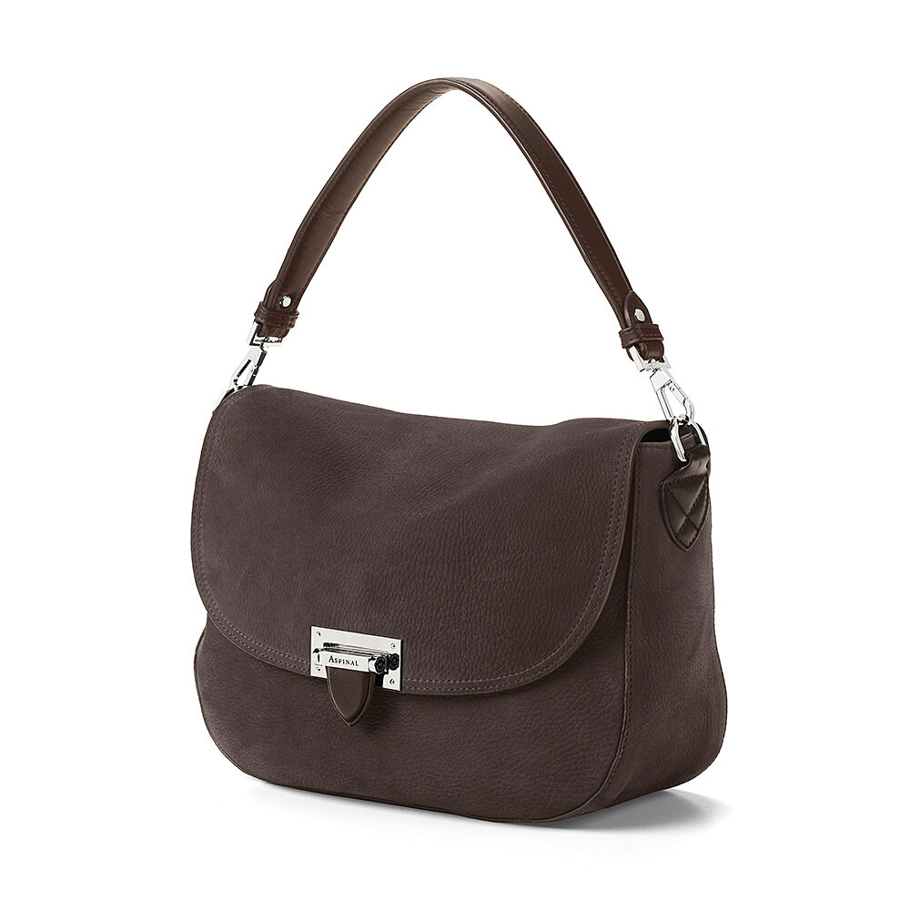 Slouchy Saddle Bag in Smokey Grey Nubuck Aspinal of London