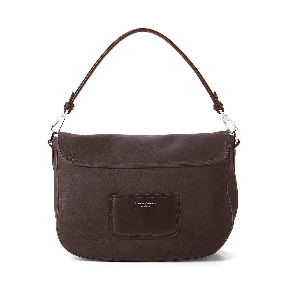 Slouchy Saddle Bag in Smokey Grey Nubuck Aspinal of London