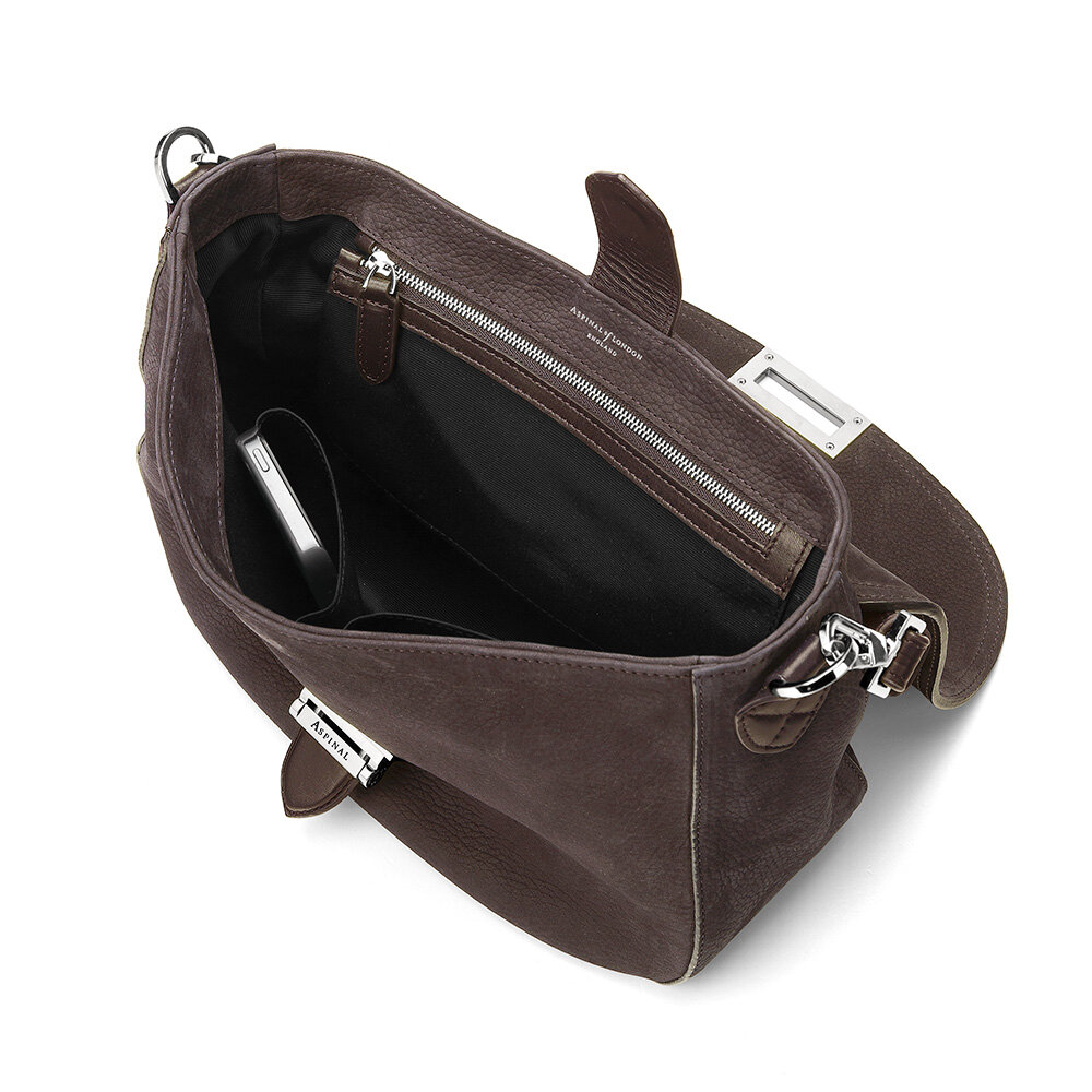 Slouchy Saddle Bag in Smokey Grey Nubuck Aspinal of London