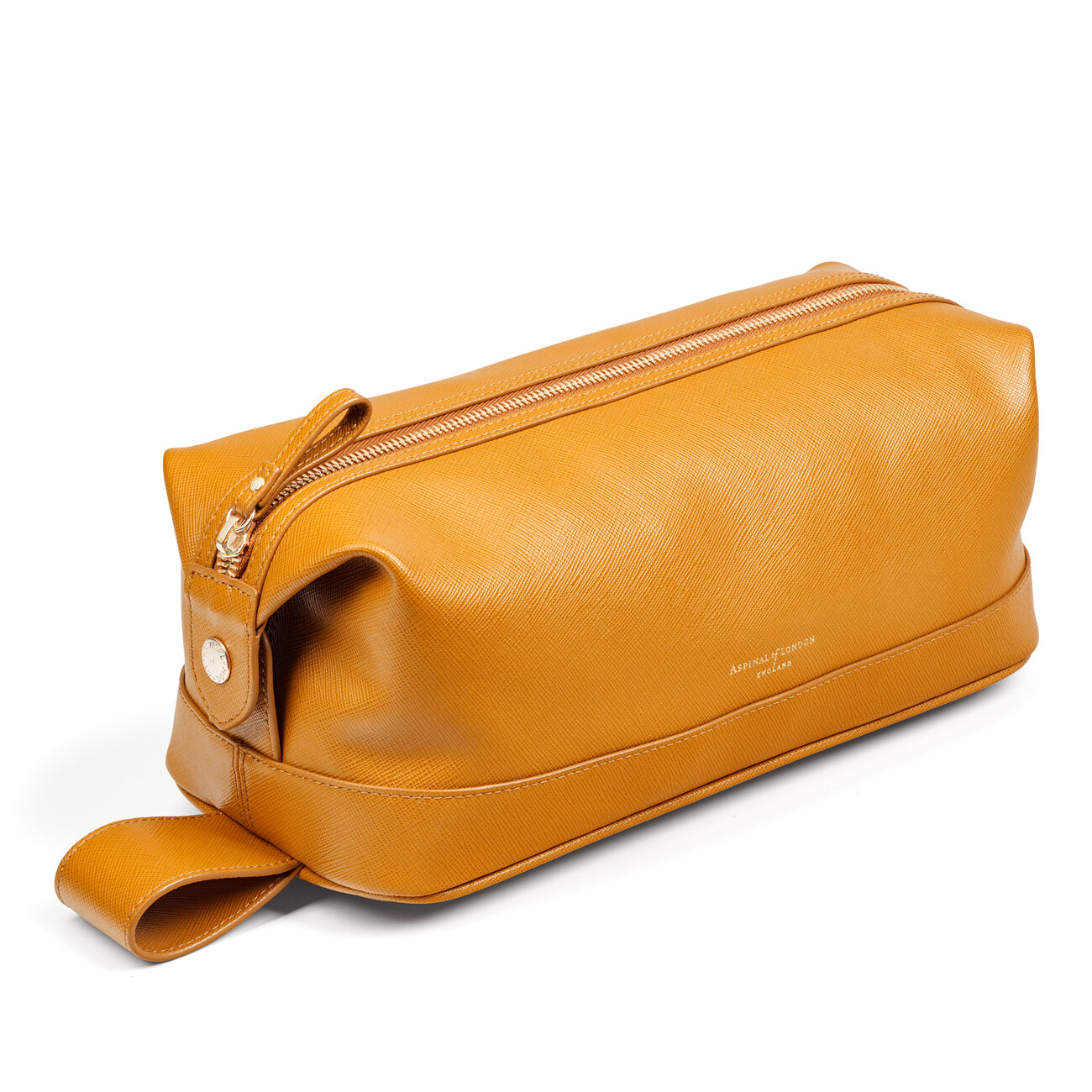 Men’s Leather Wash Bag in Mustard Saffiano Aspinal of London