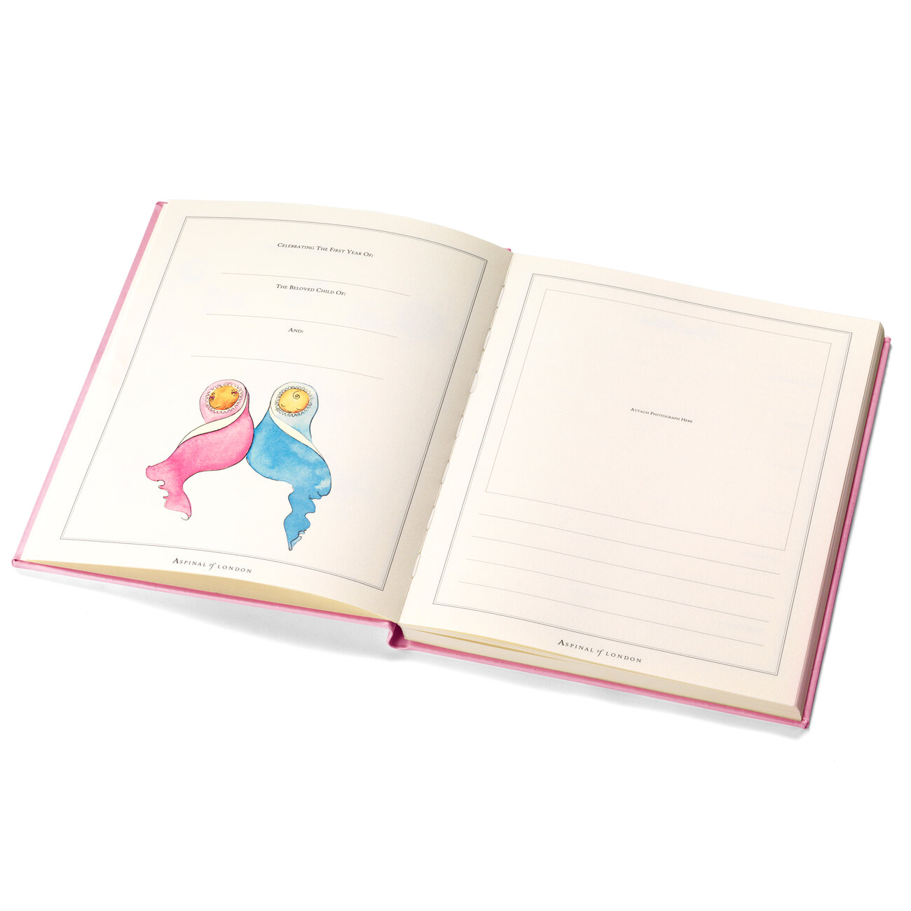 Deluxe Leather Baby Record Book in Pink Aspinal of London