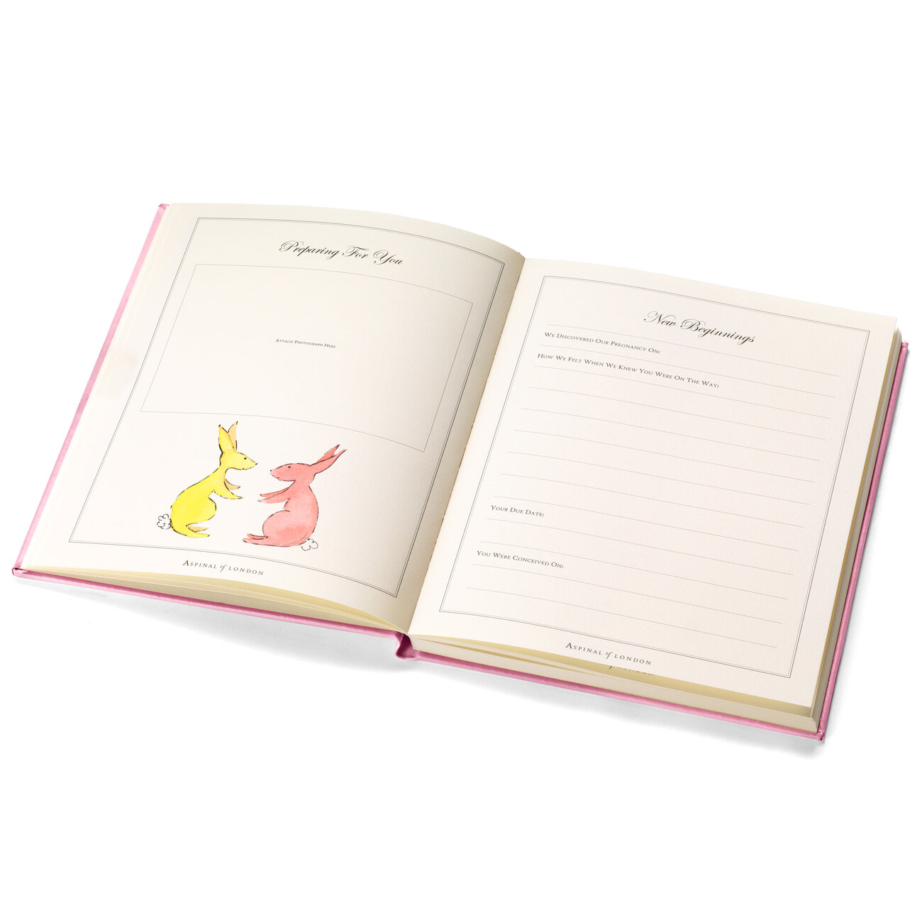 Deluxe Leather Baby Record Book in Pink Aspinal of London