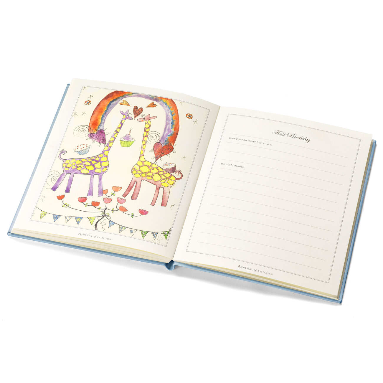 Deluxe Leather Baby Record Book in Aqua Aspinal of London