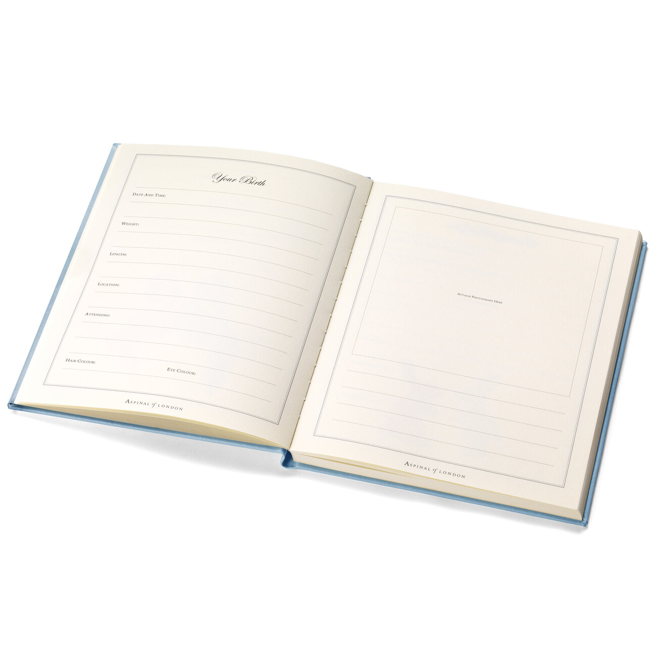 Deluxe Leather Baby Record Book in Aqua Aspinal of London