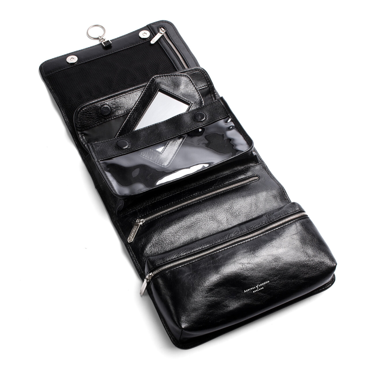 Men’s Leather Hanging Wash Bag in Black | Aspinal of London