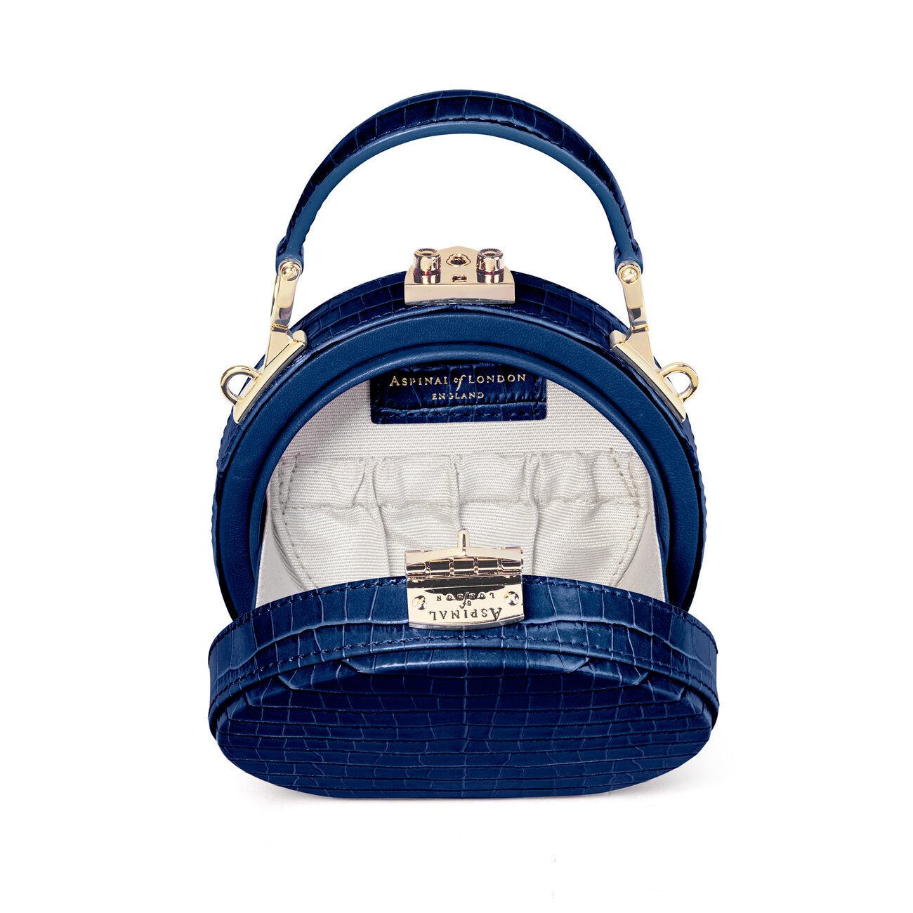 Micro Hat Box in Midnight Blue Croc Aspinal of London