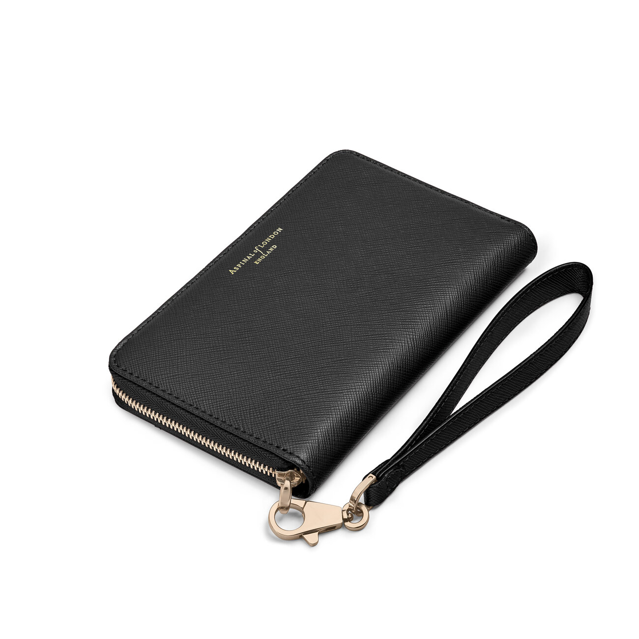 Black Midi Continental Wallet & Wrist Strap Aspinal