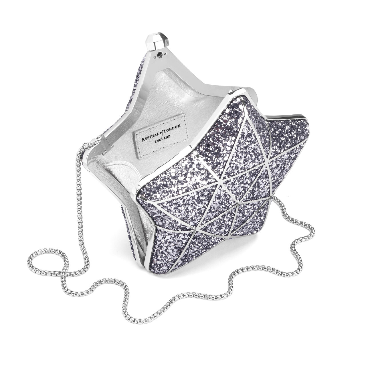 Star Clutch in Silver Glitter Aspinal of London