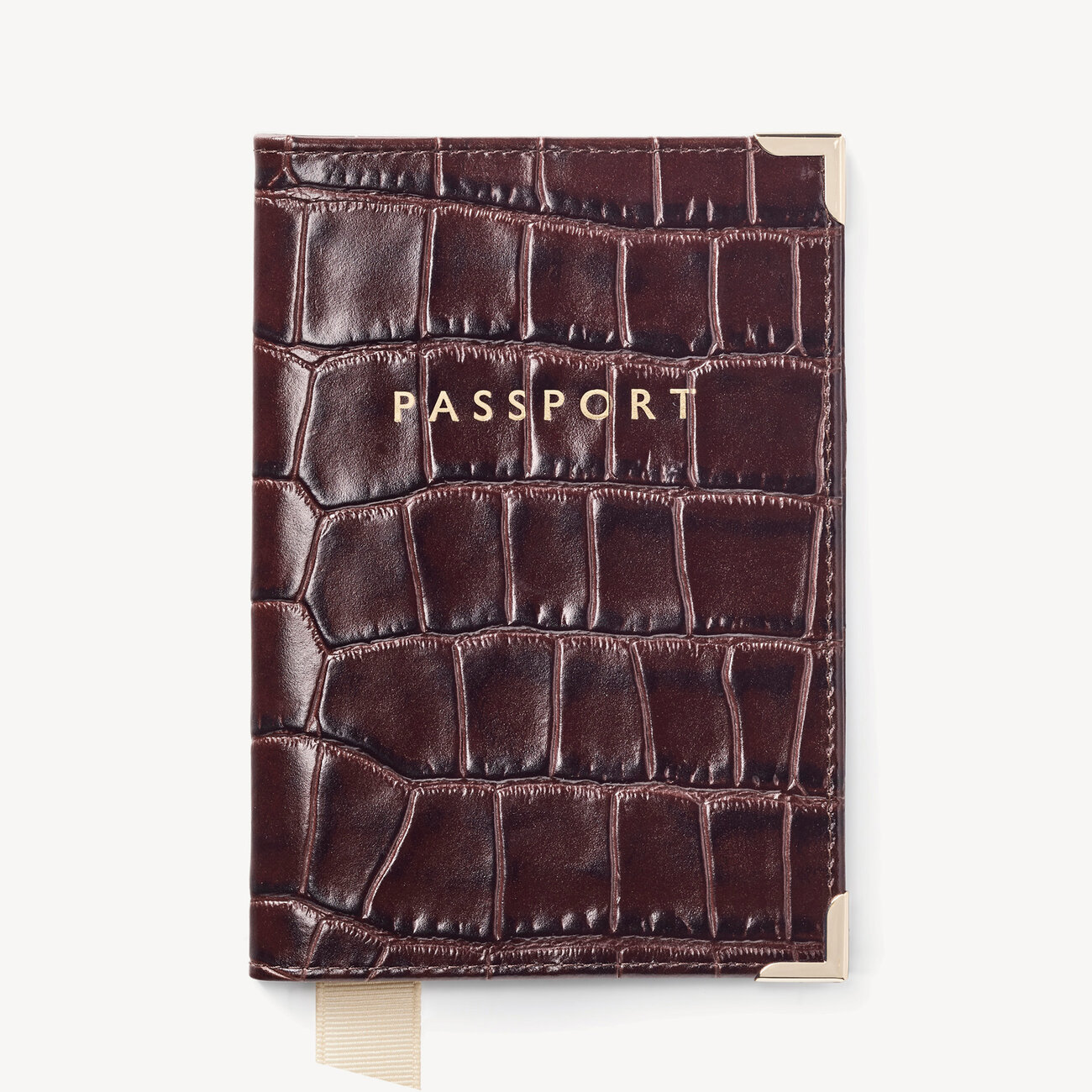 Plain Passport Cover in Amazon Brown Croc Aspinal