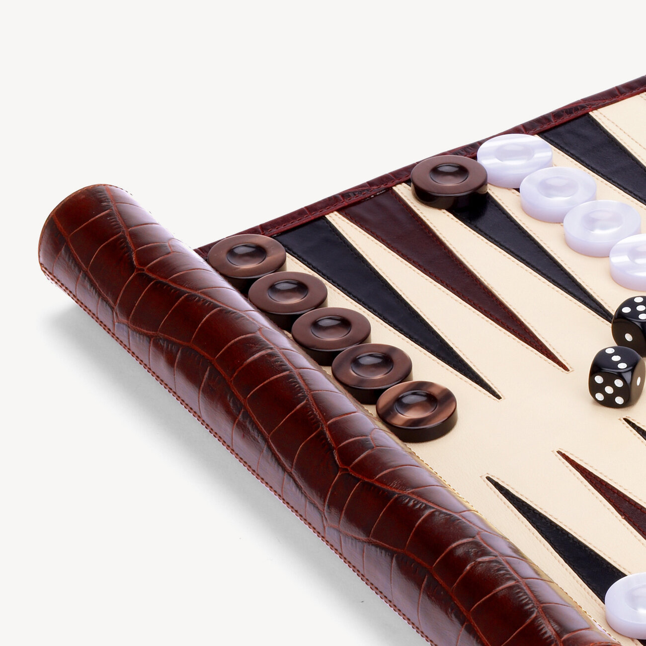 Travel Backgammon Set in Amazon Brown Croc Aspinal