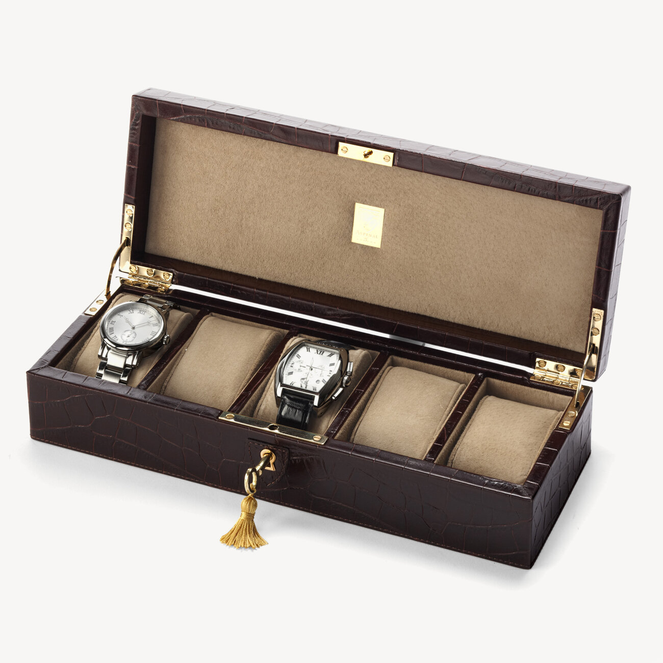 Five Watch Box in Amazon Brown Croc Aspinal of London