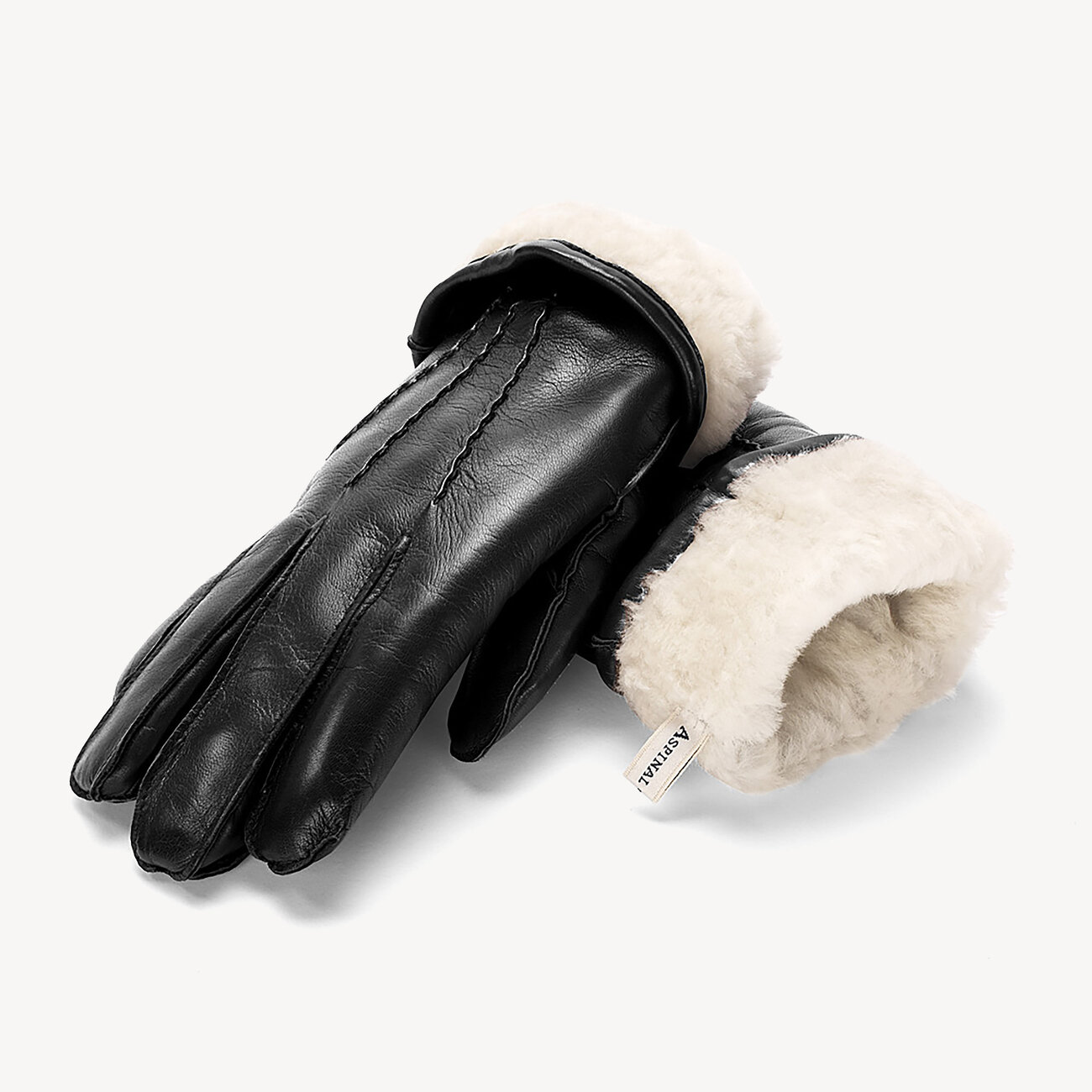 Men's Sheepskin Lined Leather Gloves in Black Aspinal
