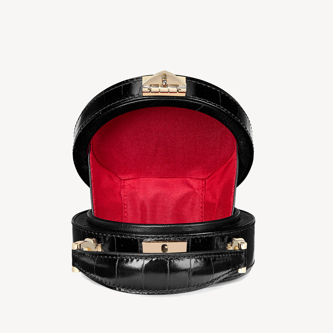Micro Hat Box Bag in Black Croc Aspinal of London
