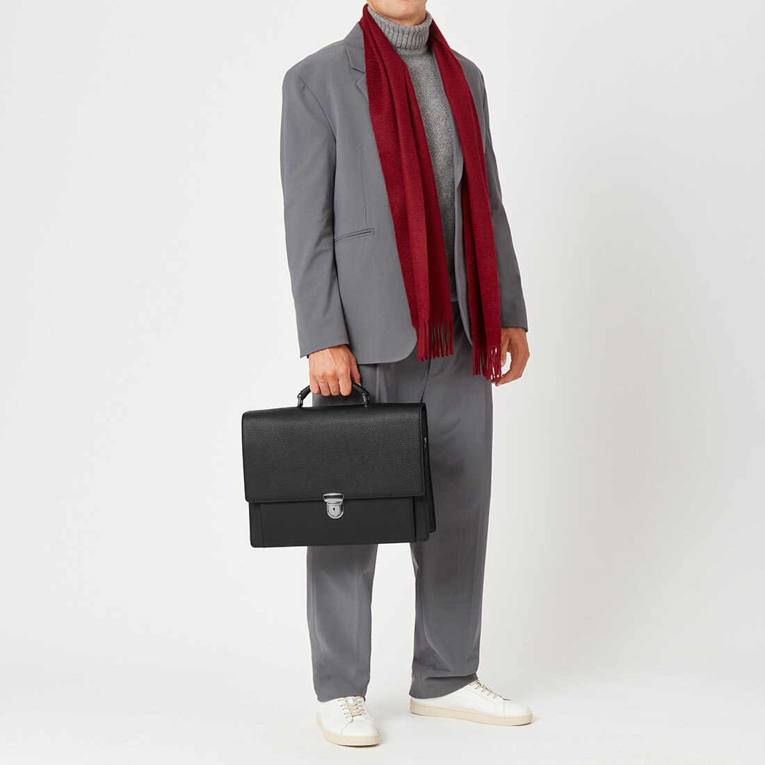 City Laptop Briefcase in Black Pebble | Aspinal of London