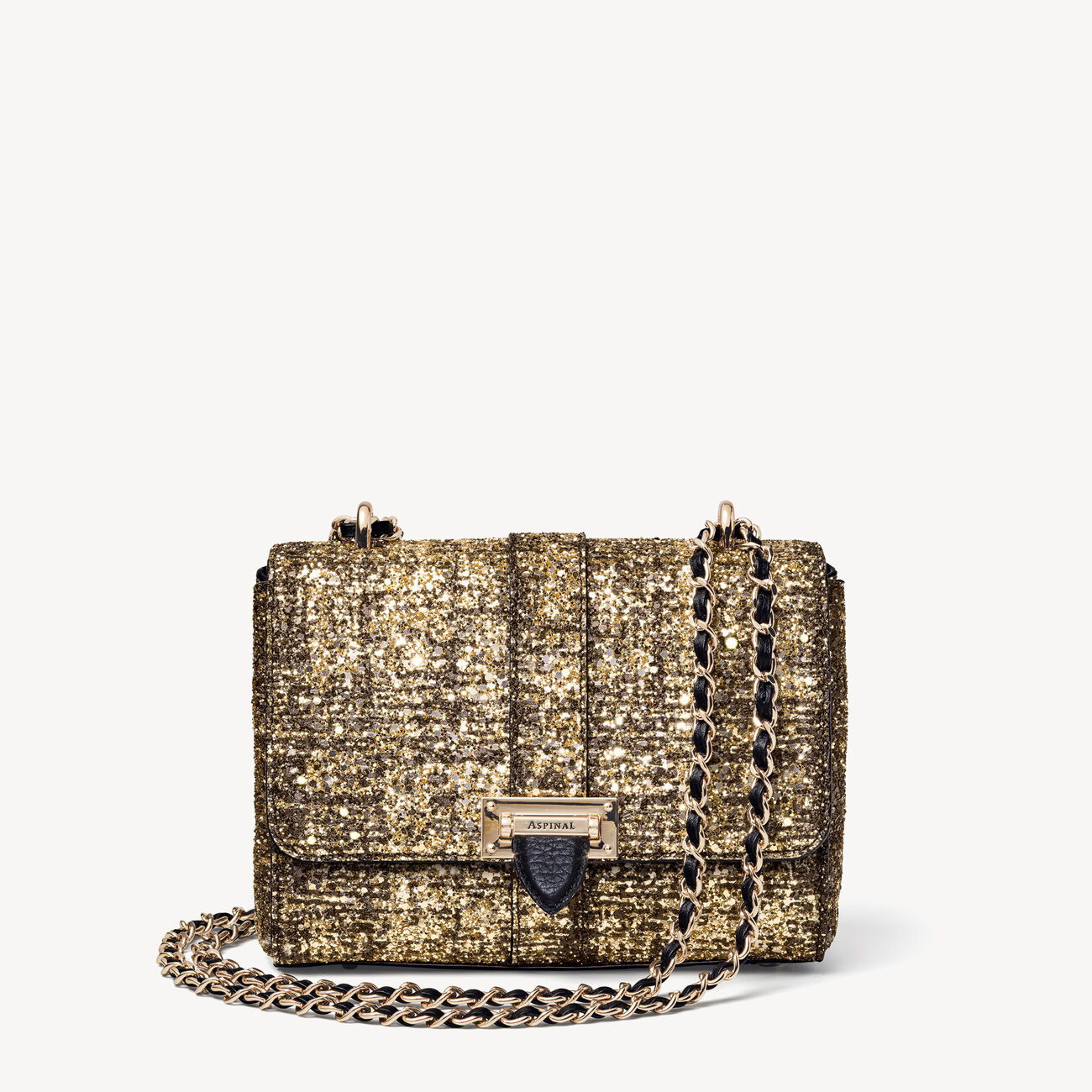 Tweed Handbags Gold Glitter Lottie Crossbody Bag Aspinal of London