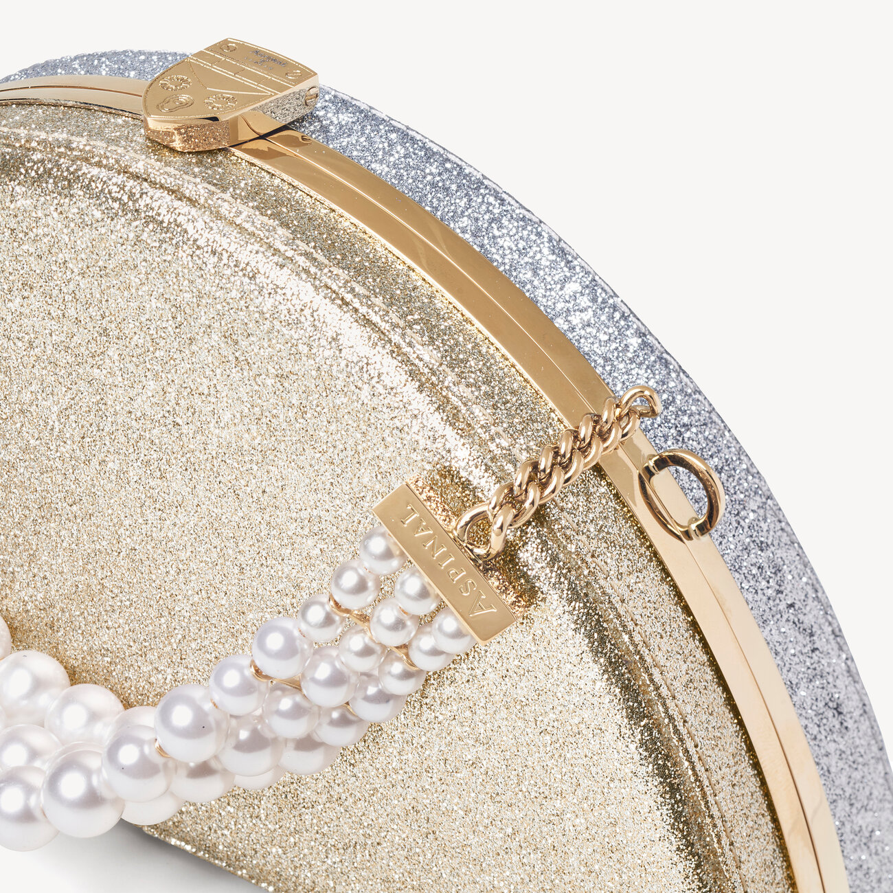 Luna Clutch Champagne & Silver Glitter Aspinal of London