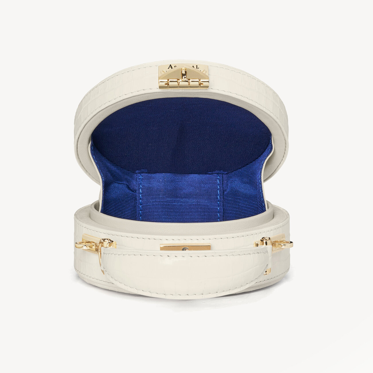 Micro Hat Box in Deep Shine Ivory Small Croc Aspinal of London