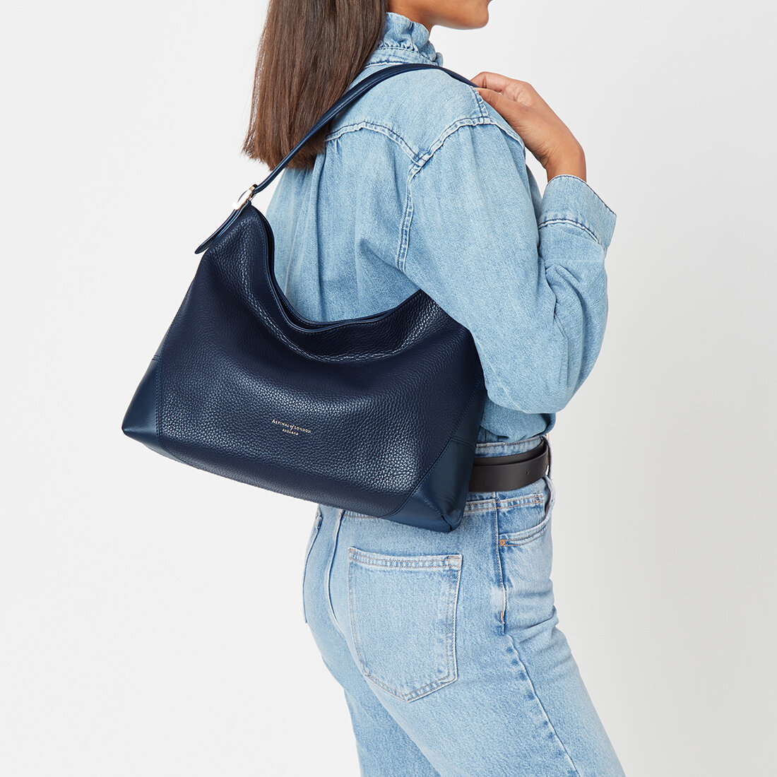 Navy Pebble Aspinal Hobo Bag Aspinal of London