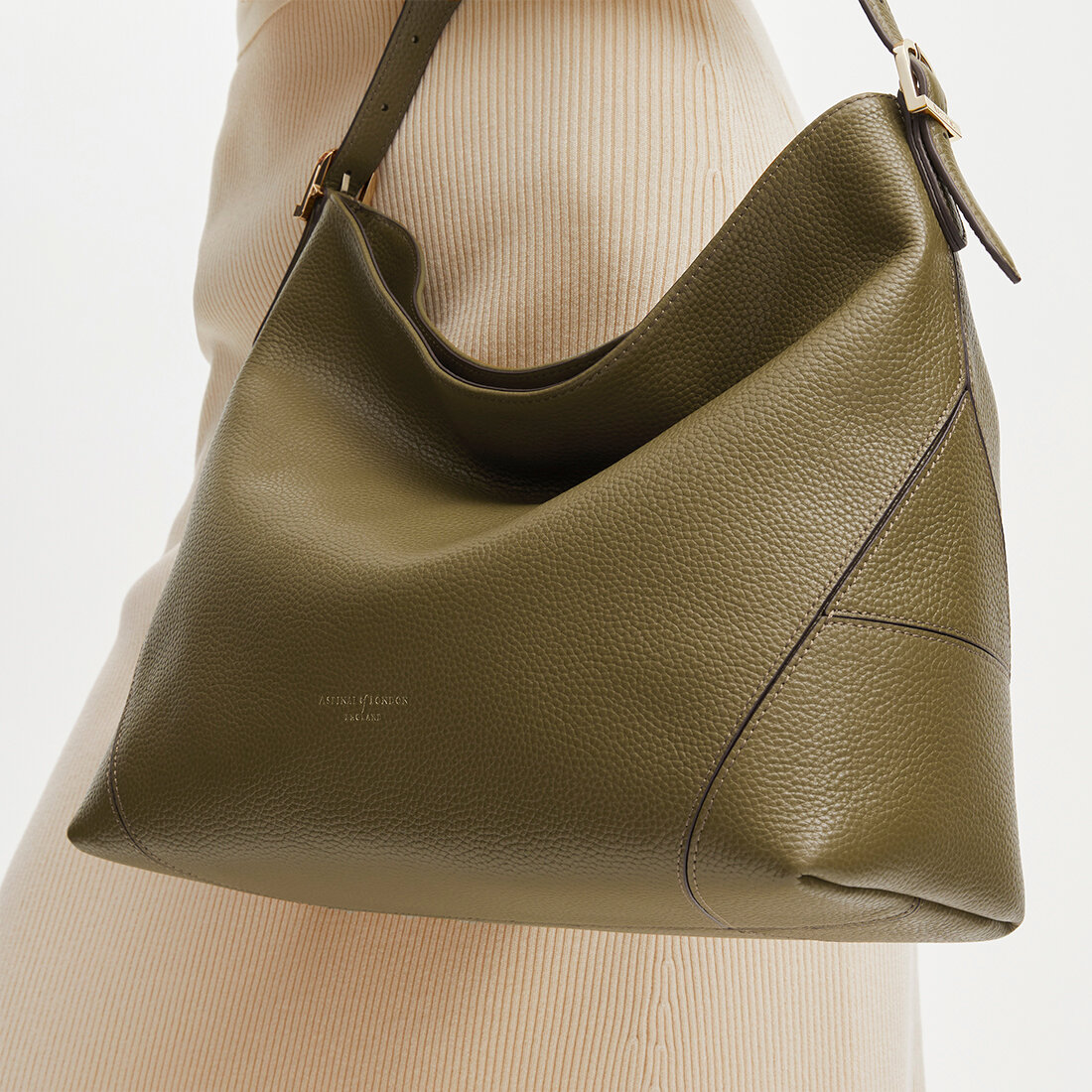 Aspinal Hobo Bag in Olive Pebble Aspinal of London