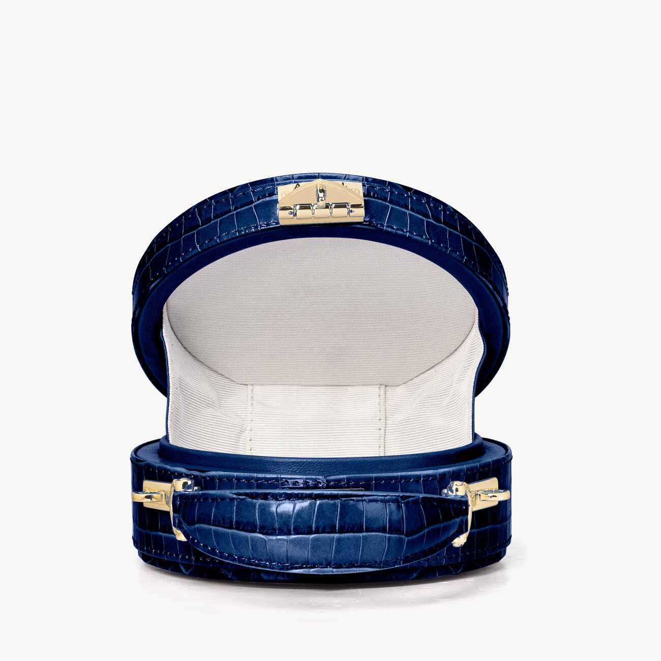 Micro Hat Box in Midnight Blue Croc Aspinal of London
