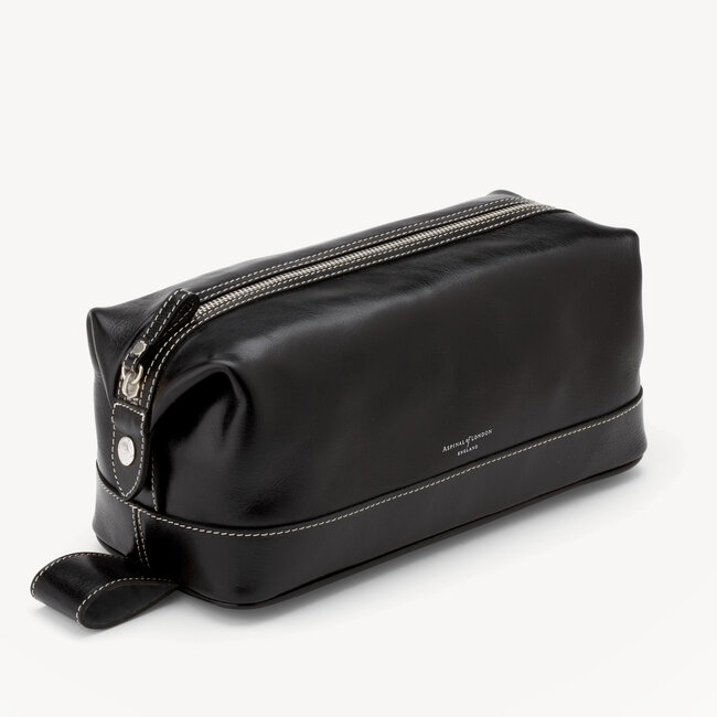 Men's Wash Bag in Smooth Black Aspinal of London