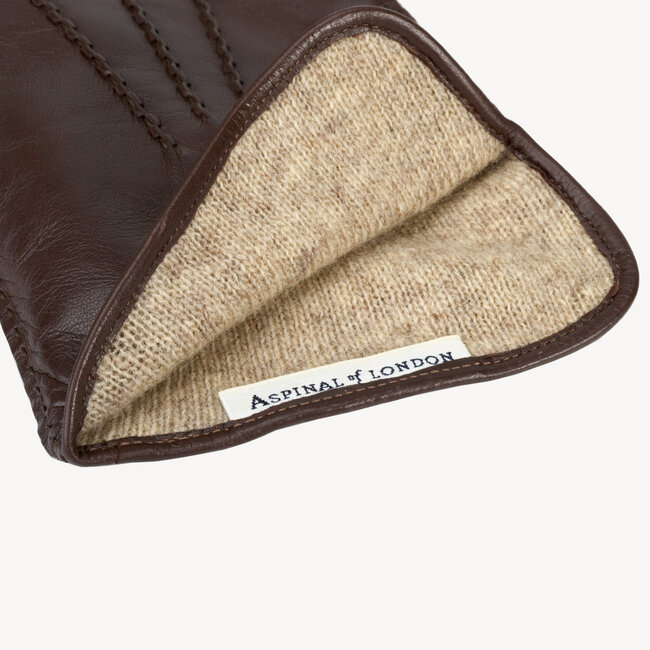 Men's Cashmere Lined Leather Gloves Brown Nappa