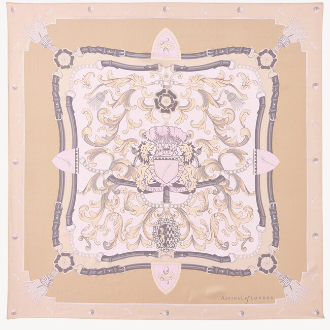 Aspinal Signature Shield Silk Scarf Nude Pure Silk