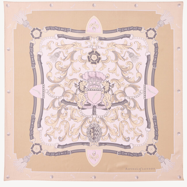 Aspinal Signature Shield Silk Scarf in Nude | Aspinal