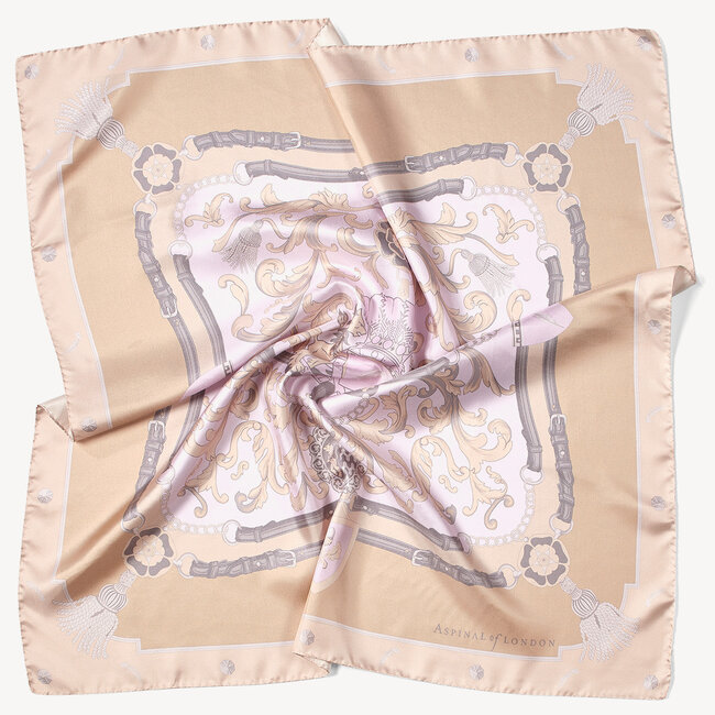Aspinal Signature Shield Silk Scarf Nude Pure Silk