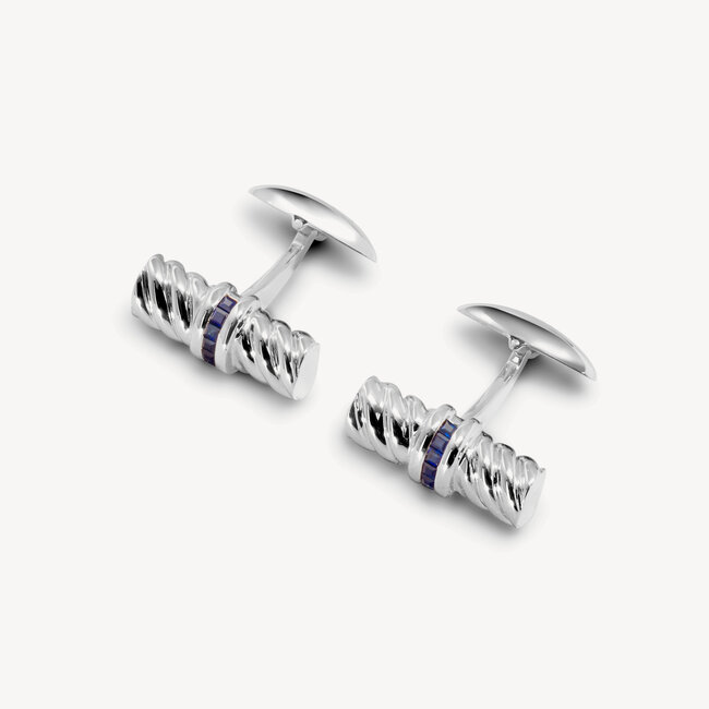 Sterling Silver & Gemset Barrel Twist Cufflinks Sapphires set in Sterling Silver 925
