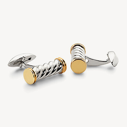 Sterling Silver & Gold Plated Barrel Cufflinks Sterling Silver 925 & Gold Plated
