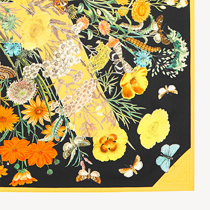 Botanical 'A' Silk Scarf Black & Gold Pure Silk