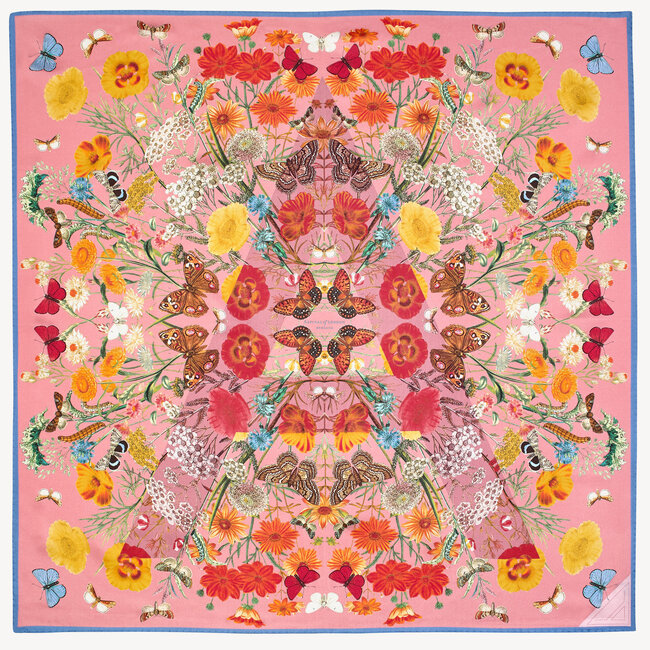 Botanical 'A' Silk Scarf Dusky Pink Pure Silk